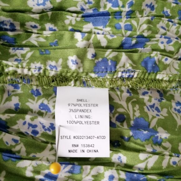 Y2K Code X Mode Womens Green Floral Print Ruffle Layered Fit & Flare Dress Sz L - Picture 6 of 7